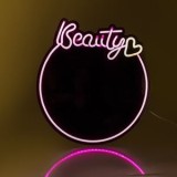 Oglinda rotunda cu LED neon, 36x39cm, neagra, CMCLASS