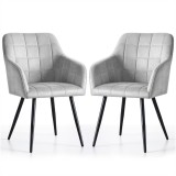 Set 2 Scaune Dining Luxano Akord Furniture Factory Velur Gri Cusaturi Decorative