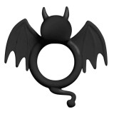Inel pentru penis S-LINE BadBat, din silicon, &icirc;n formă de liliac, cu vibrator bullet inclus pentru stimularea clitorisului, negru