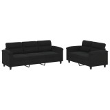 Cumpara ieftin Set de canapele cu perne, 2 piese, negru, microfibra