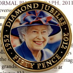 GUERNSEY 50 PENCE 2012 PROOF LIKE,( DIAMOND JUBILEE.),PLACAT AUR 24 K. foto