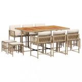 Set mobilier de gradina cu perne, 11 piese, bej, poliratan