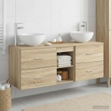 Cumpara ieftin Set dulap baie 3 buc. Stejar Sonoma 129 x 35 x 80 cm