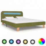 Cadru de pat cu LED-uri, verde, 140 x 200 cm, material textil, Cires, Dublu, Cu polite semirotunde, vidaXL