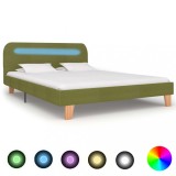 VidaXL Cadru de pat cu LED-uri, verde, 140 x 200 cm, material textil