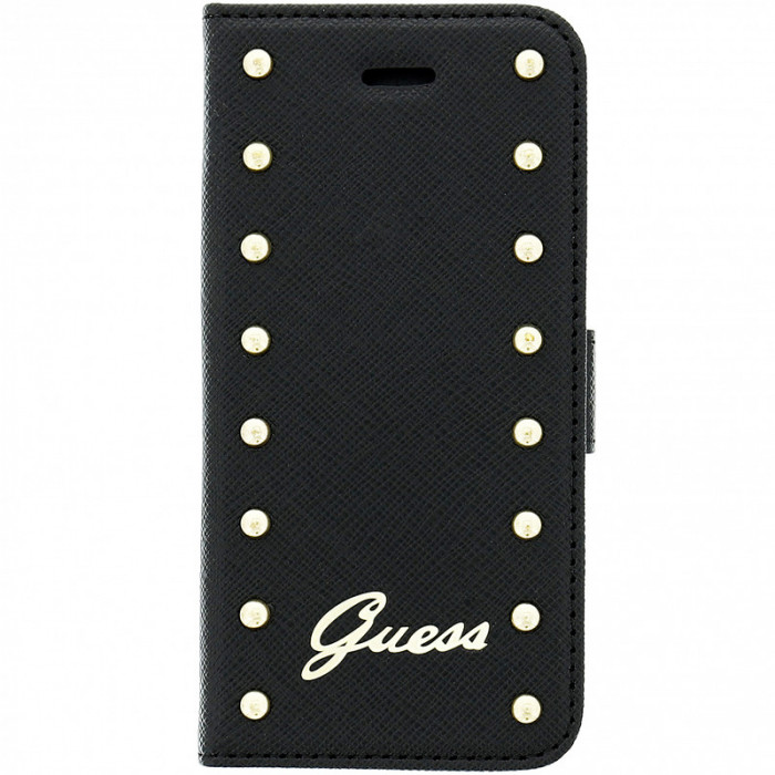 Husa Piele Guess Studded Folio pentru Apple iPhone 6 Plus, Neagra GUFLBKP6LSAB