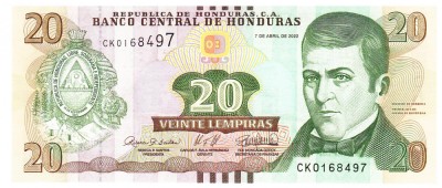 Honduras 20 Lempiras 2022 P-100 aUNC foto