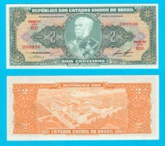 Brazilia (p#157A) 2 Cruzeiros 1956-58 UNC &#039;A 2-a ediţie, Tezaurul Național&#039; serie: 090936