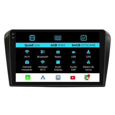 Navigatie Dedicata Mazda 3 (2003-2009),QuadCore, 9Inch, 4Gb Ram, 64Gb Stocare, Carplay foto