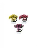 Set 3 Bonsai artificiali decorativi in ghivechi, 1 Mov 1 Roz 1 Galben, 20 cm