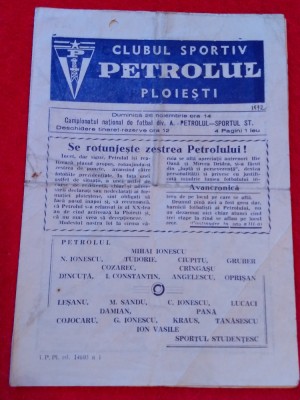 Program meci fotbal PETROLUL PLOIESTI-SPORTUL STUDENTESC Bucuresti(26.11.1972) foto