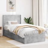 vidaXL Cadru de pat cu depozitare și tăblie Gri Beton 100 x 200 cm 3414502