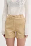HUGO pantaloni scurți femei, culoarea bej, uni, high waist, 50538930
