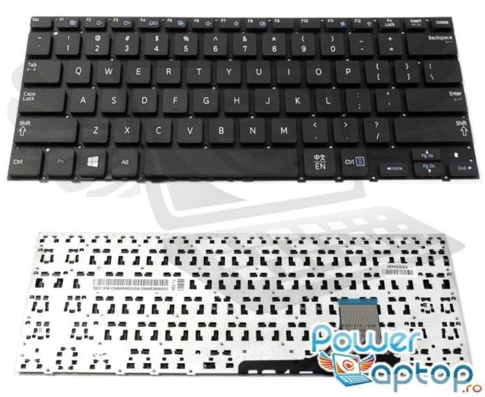 Tastatura Samsung Neagra NP530U3B layout US fara rama enter mic, NP530U3C layout US fara rama enter mic,