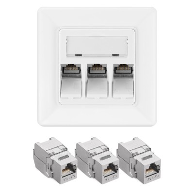 Set 1 Priza tripla de retea RJ45 cu 3 mufe CAT 6A, Kwmobile, Alb, Metal, 54571.03.01 foto