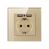 Priza de Perete cu 2 Porturi USB si Rama din Sticla Techstar&reg; TS-GL, 110-250V, 16A, Ignifuga, 86x86mm, Auriu, 1