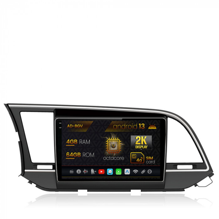 Navigatie Hyundai Elantra (2015-2018), Android 13, V-Octacore 4GB RAM + 64GB ROM, 9.5 Inch - AD-BGV9004+AD-BGRKIT180