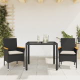 Set mobilier de gradina cu perne 3 piese negru poliratan&amp;sticla GartenMobel Dekor, vidaXL