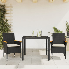 vidaXL Set mobilier de grădină cu perne 3 piese negru poliratan&sticlă