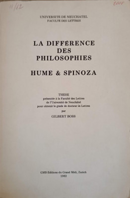 LA DIFFERENCE DES PHILOSOPHIES. HUME &amp;amp; SPINOZA-GILBERT BOSS foto