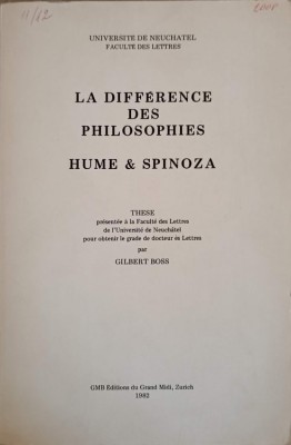 LA DIFFERENCE DES PHILOSOPHIES. HUME &amp;amp; SPINOZA-GILBERT BOSS foto