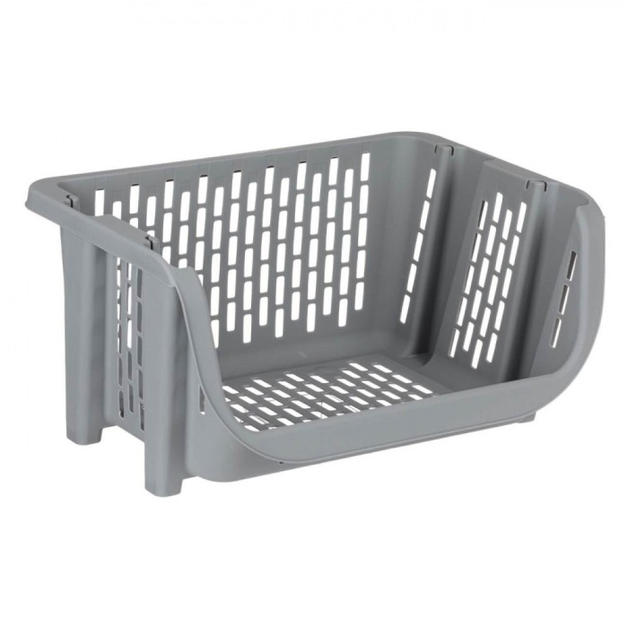Coș Stivuibil, Plastic, Perforat, Gri, 49x36x25 cm