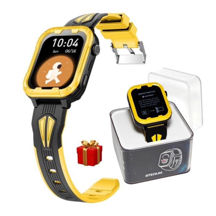 Smartwatch pentru Copii cu Cartela SIM, GPS, WhatsApp, Monitorizare Discreta, SMS, Buton SOS, Camera, GITECH&reg; G32Pro, Galben