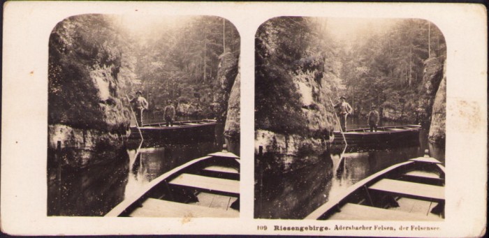 ST57N Riesengebirge, Adersbacher Felsen, der Felsensee, 1904, stereoscopic photo
