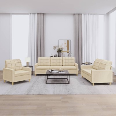 vidaXL Set de canapele cu perne, 3 piese, crem, textil 3201244 foto
