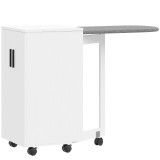 HOMCOM Mobilier pentru Masa de Călcat Pliabil cu Roți, Raft Reglabil și &Icirc;nchidere Soft Close, din Lemn și Material Textil, 128x43x83 cm, Alb | Aosom R