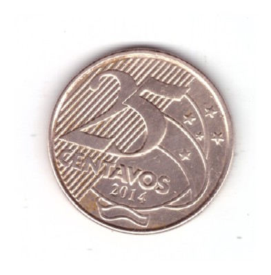 Moneda Brazilia 25 centavos 2014, stare buna. mici pete foto