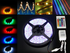 Banda LED RGB Multicolora cu Telecomanda, 300 LED-uri, Lungime 5m, Interior Exterior, Rezistenta la Apa foto