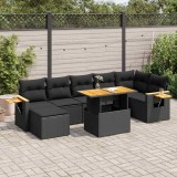 VidaXL Set mobilier grădină perne 8 piese negru, poliratan/lemn acacia 3327625