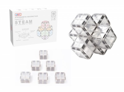 Set de constructie magnetic, 42 piese patrate transparente, Magnetic Tiles, 2D, 3D foto