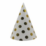 Set 6 coifuri metalizate, flippy, pentru petrecere, tematica aniversare, model buline, 20 cm, auriu