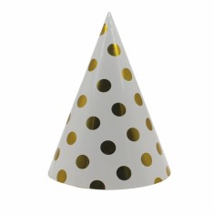 Set 6 Coifuri Metalizate, Cyrax, pentru Petrecere, Tematica Aniversare, Model Buline, 20 cm, Auriu