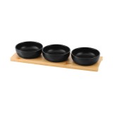 Set 3 boluri pentru servire din ceramica cu suport bambus Zass Gourmet negru