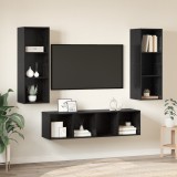 vidaXL Set dulap TV cu raft Pe perete 3 pcs Stejar negru 37 x 37 x 142.5 cm