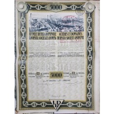 UZINELE DE FIER , RESITA , TITLU DE 10 ACTIUNI A CATE 500 DE LEI , CU SEMNATURA OLOGRAFA A PROPRIETARULUI , DOCTOR ALEXANDRU OBREGIA ( 1860-1937 )