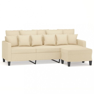 Canapea cu 3 locuri cu taburet, crem, 180 cm, material textil foto