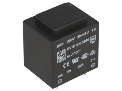 Transformator &amp;icirc;ncapsulat 3VA 230VAC 9V 333mA pentru PCB BVEI foto