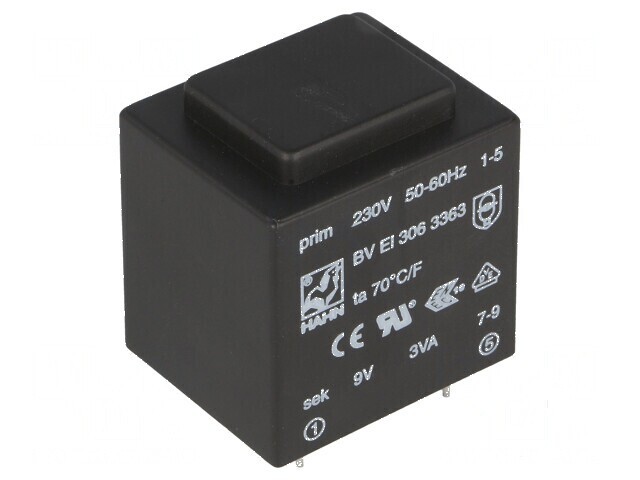 Transformator &icirc;ncapsulat 3VA 230VAC 9V 333mA pentru PCB BVEI