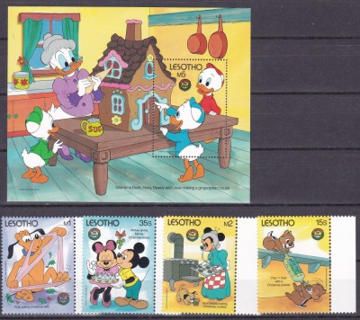 Lesotho 1986 Disney Craciun MI 613-616 + bl.38 MNH foto