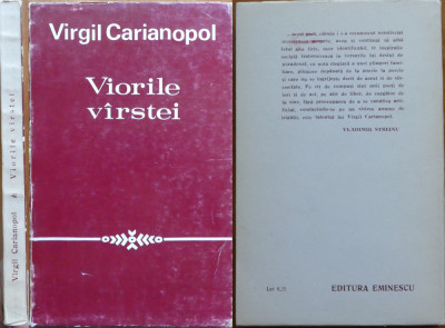 Virgil Carianopol , Viorile virstei , 1972 , ed. 1, autograf catre Petru Vintila foto