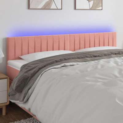 vidaXL Tăblie de pat cu LED, roz, 180x5x78/88 cm, catifea foto