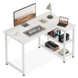 Birou modern de colt 100x70 cm, rafturi depozitare, 4 sertare, reversibil, negru/alb