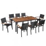 VidaXL Set mobilier de exterior, 9 piese negru, poliratan, lemn acacia 43936