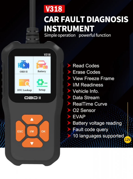 cablu interfata diagnoza obd2 elm327 tester emisii erori masina display color