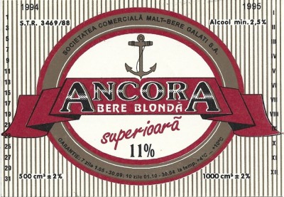 NI513 Etichetă bere blondă superioară Ancora, 1994-1995, Societatea comercială Malț Bere Galați SA foto
