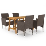 vidaXL Set de servit masa pentru grădină, 5 piese, cu perne, maro